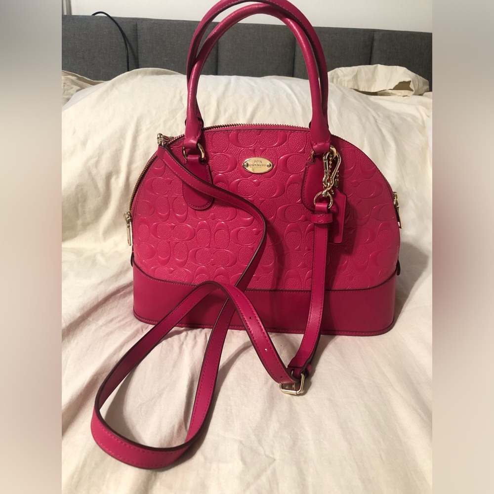 Coach Hot Pink Signature Dome Crossbody Satchel